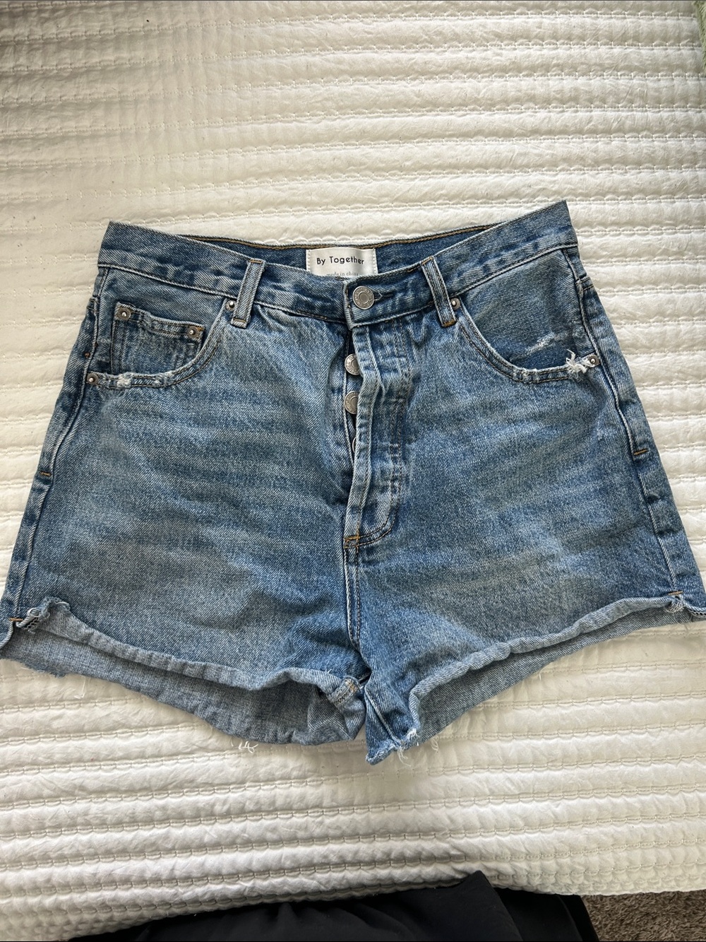 By Together Washed Light Blue High-Rise Denim Shorts